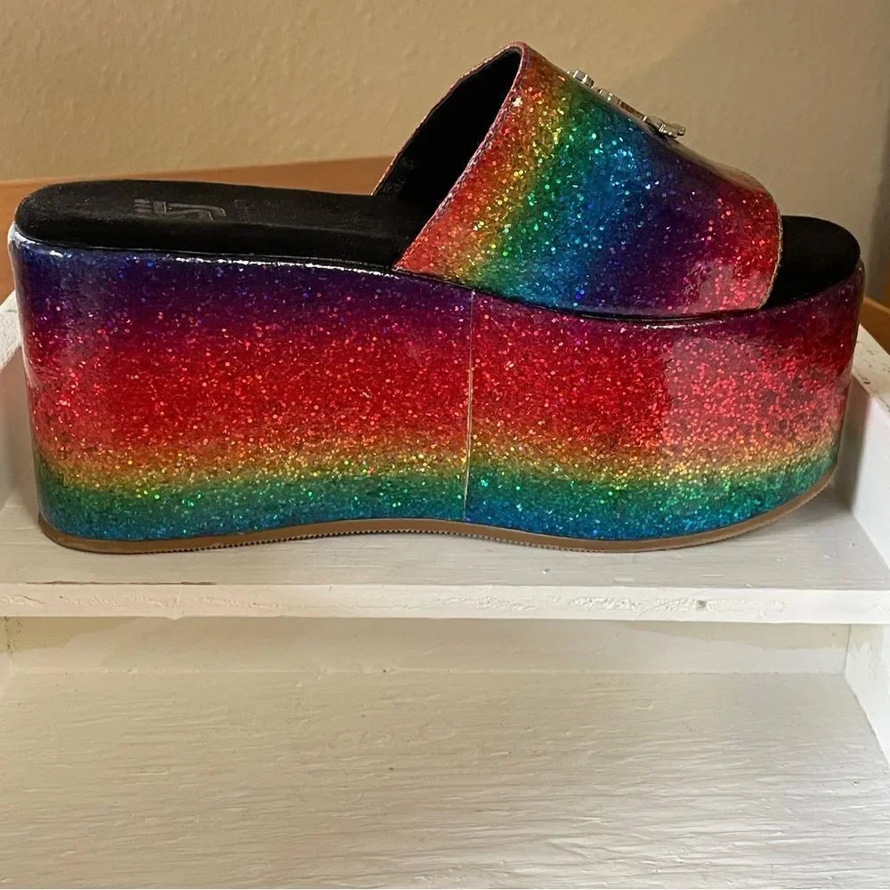 Shane Justin Rainbow Glitter Platform Sandals Shoes Euro Size 35 / US Size 5